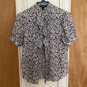 Lauren Ralph Lauren Floral Button Down Shirt - Blue and White
